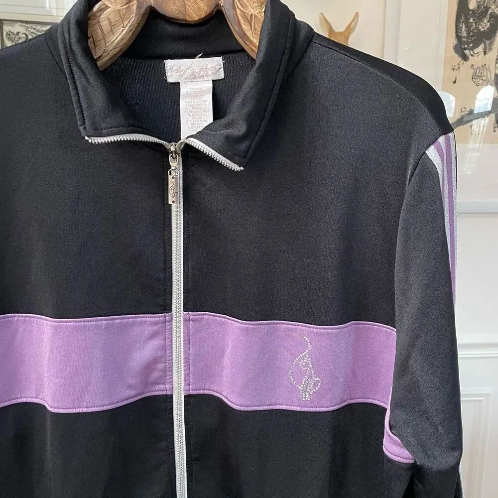 Y2K Baby Phat Track Jacket Bling Cat Black Purple Silver Metallic 3X